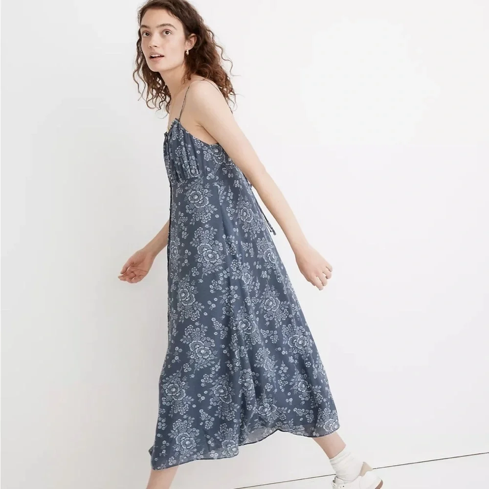 Madewell tie back button front midi dress archival floral